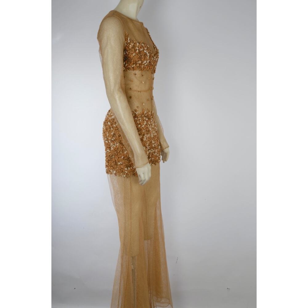 VTG One of a Kind Couture Jumpsuit Sheer Metallic Gold Beaded Wide Leg Designer - Picture 13 of 16